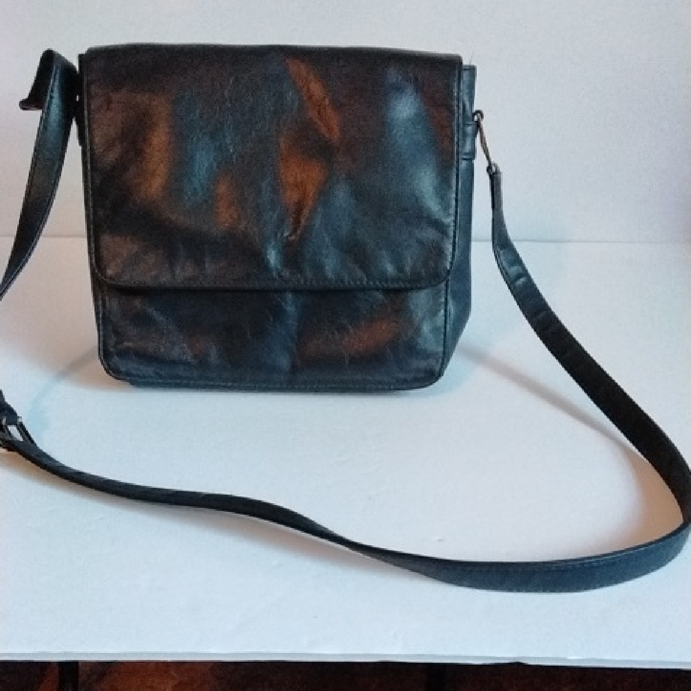 Laura Scott Black Leather Shoulder Bag Vintage.